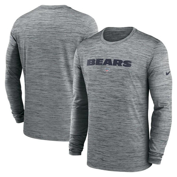 Chicago Bears Heather Gray Sideline Team Velocity Performance Long Sleeve T-Shirt - Click Image to Close